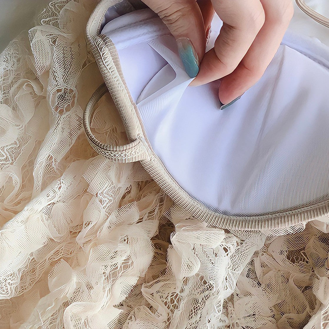 袖付きレースワンピースビキニ