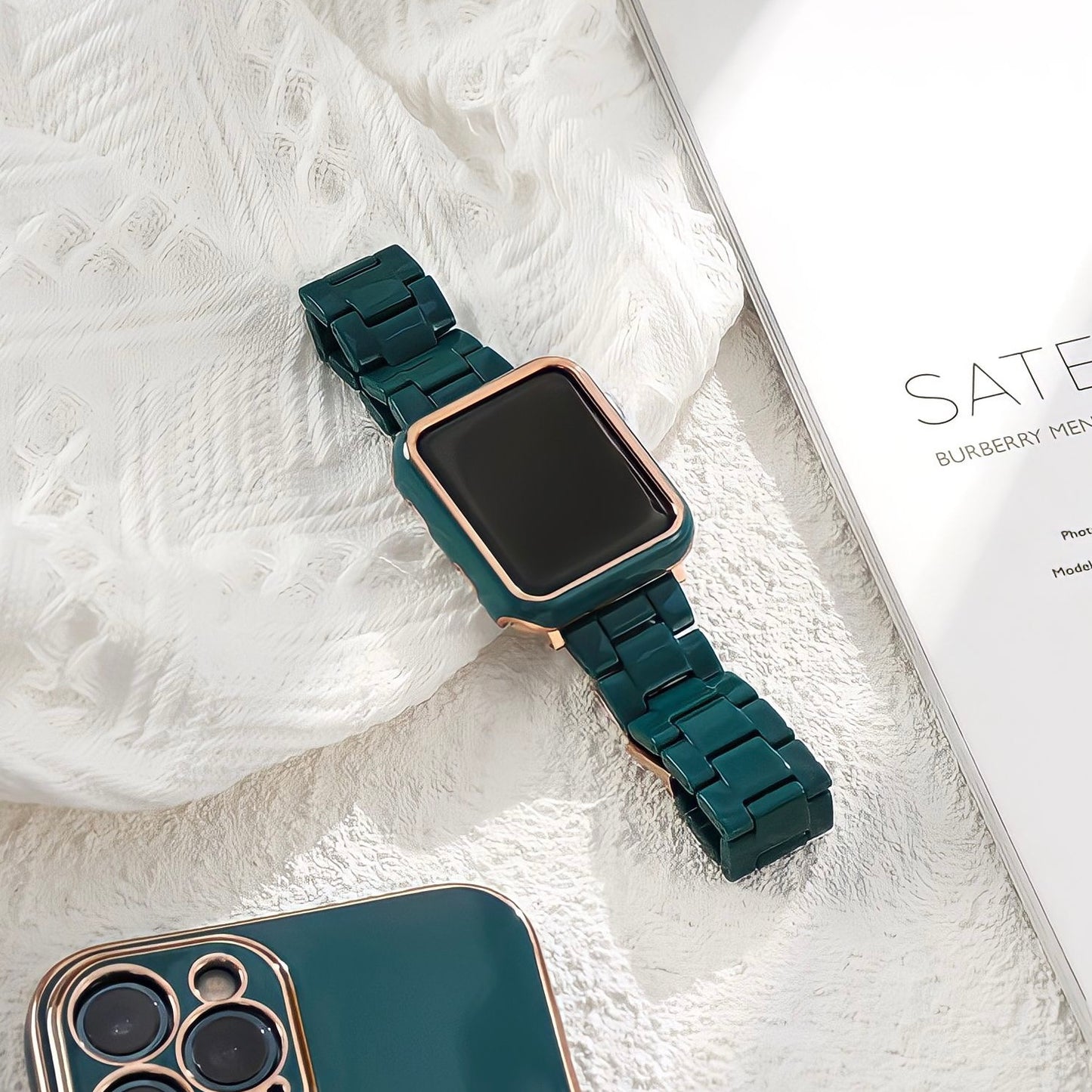 AppleWatch天然樹脂バンド+保護ケース
