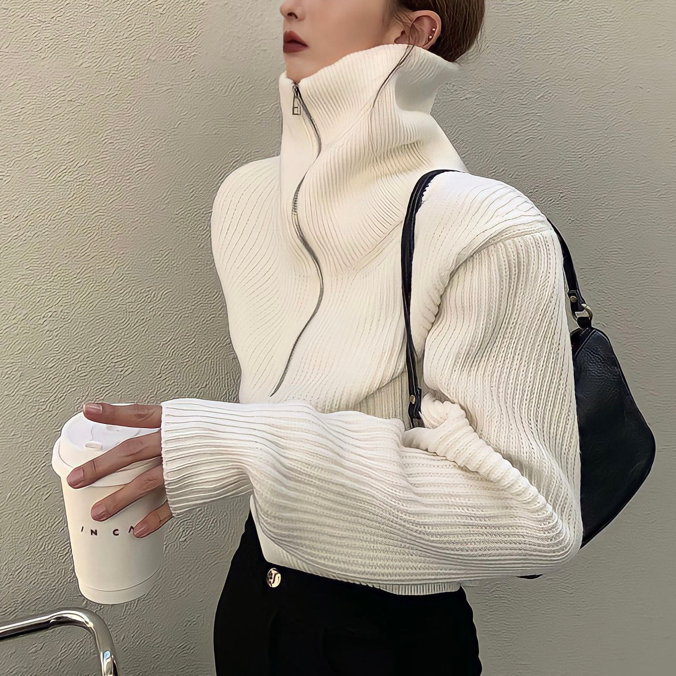 ZIPショートニット